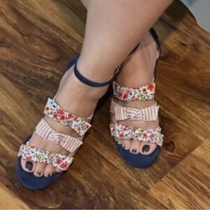 1901 Navy Suede Women's Wedge Sandals with Fun Floral Straps 🎀🌸🎀